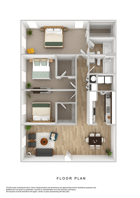 Floor plan for 3 beds, 2 baths, 1254 sqft